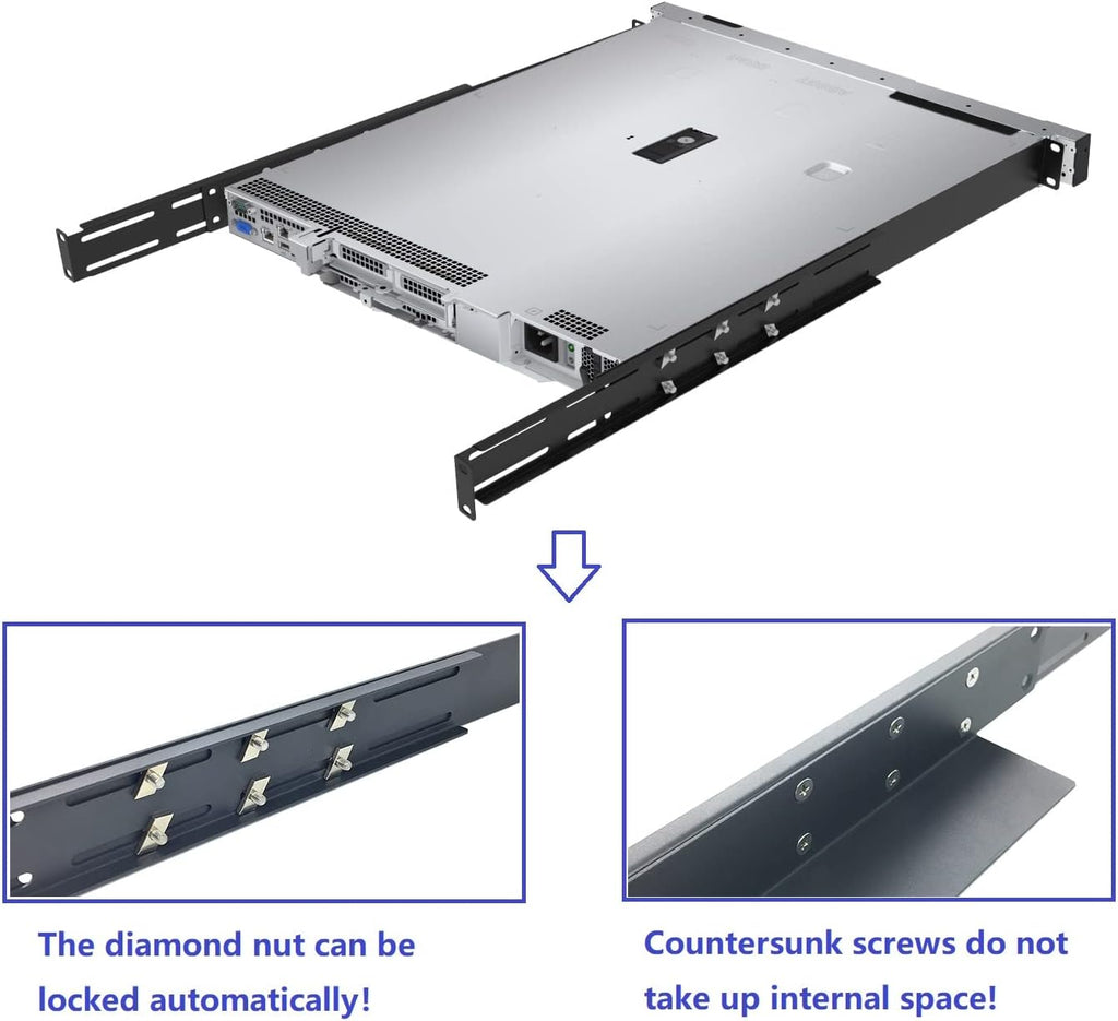 1U Universal 4-Post Rack Mount Server Shelf Rails 16-33" D