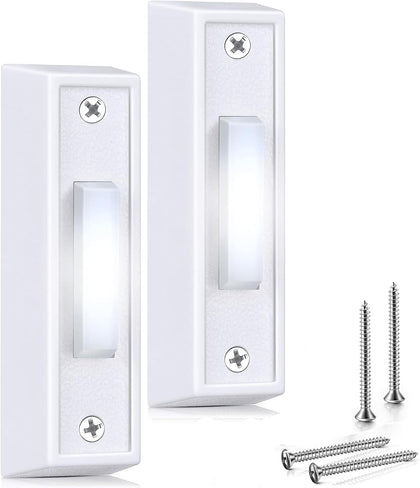2 Pieces Lighted Doorbell Button, White, White Light | Voltage Range 8V-24V, Wired lit Doorbell, Door Bell Push
