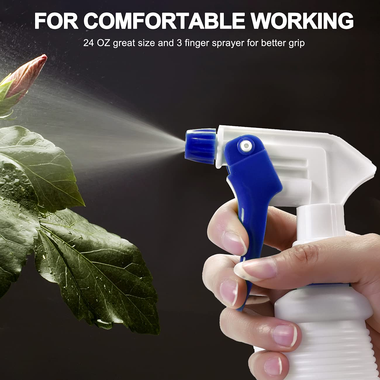 Plastic Spray Bottle, Empty Spray Bottles (2 Pack 24 Oz), All-Purpose Sprayer for Cleaning Solutions, Hair Spray