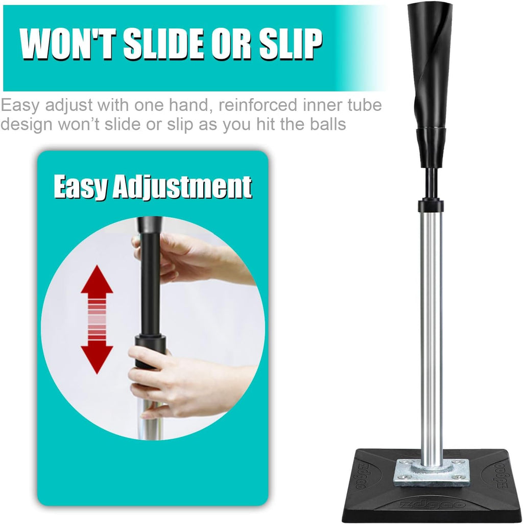 Batting Tee for Baseball/Softball, Adjustable Height 25" to 37" | Baseball Tee with Removable Rubber Top and Premium