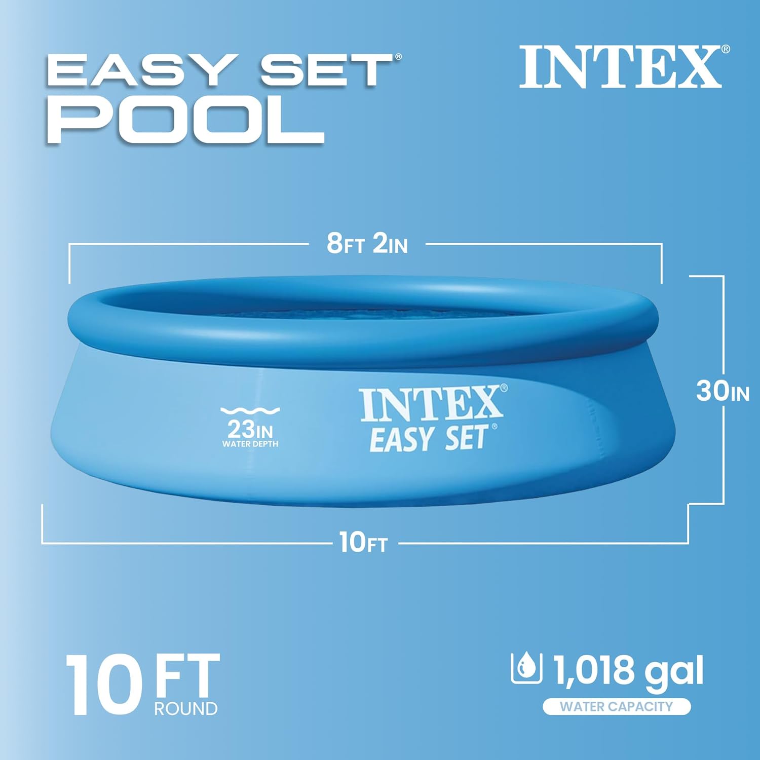 28120EH Easy Set Inflatable Swimming Pool: 10ft x 30in – Puncture-Resistant Material – Quick Inflation – 1018 Gallon