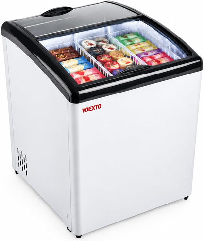 Commercial Ice Cream Chest Freezer,4.6 Cu.Ft Display Freezer,Curved Glass
