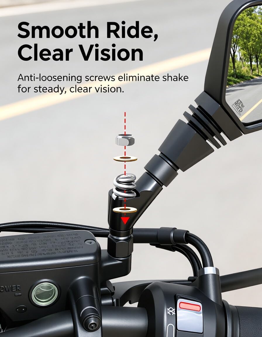 Universal Motorcycle Mirrors, 5.6×3.6 in Wide Convex Rearview Mirror with Anti-Vibration M10 Mount, 360° Rotatable