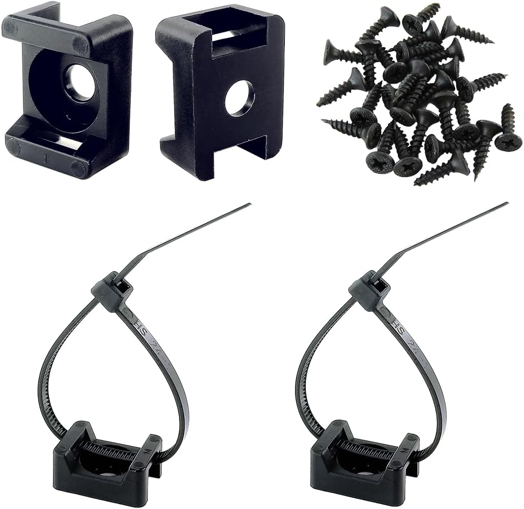 Saddle Type Cable Zip Tie Mounts Base Kit with Screw Hole,Set Strong 6 Inch Nylon Cable Ties and Screws Each 100