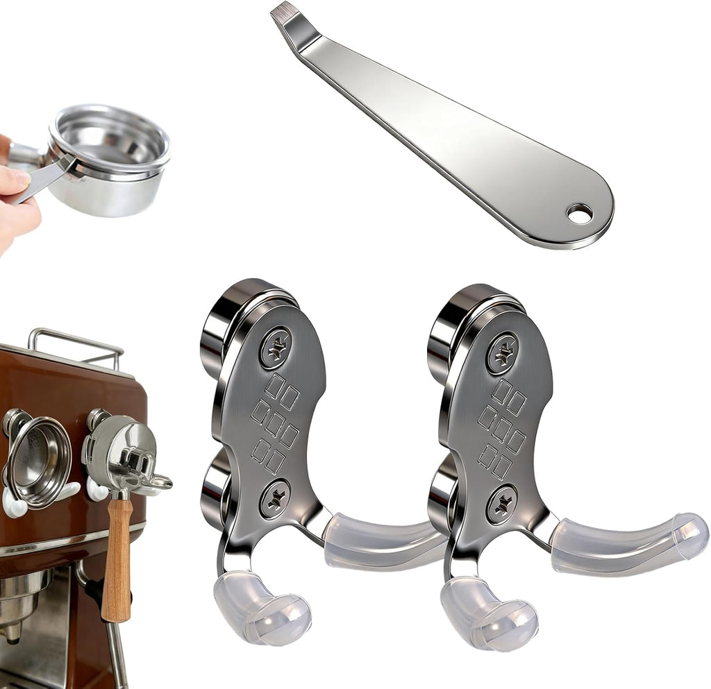 Stainless Steel Magnetic Portafilter & Tamper Holder | Espresso Organizer with Basket Removal Tool | No Adhesive