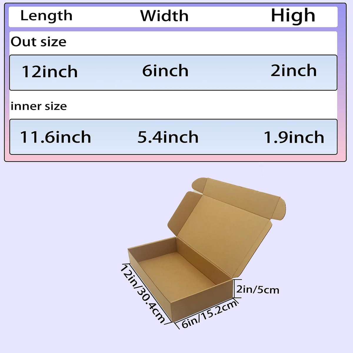 12x6x2 inch Shipping Boxes Bulk 25 Pack, Brown Corrugated Cardboard Mailers