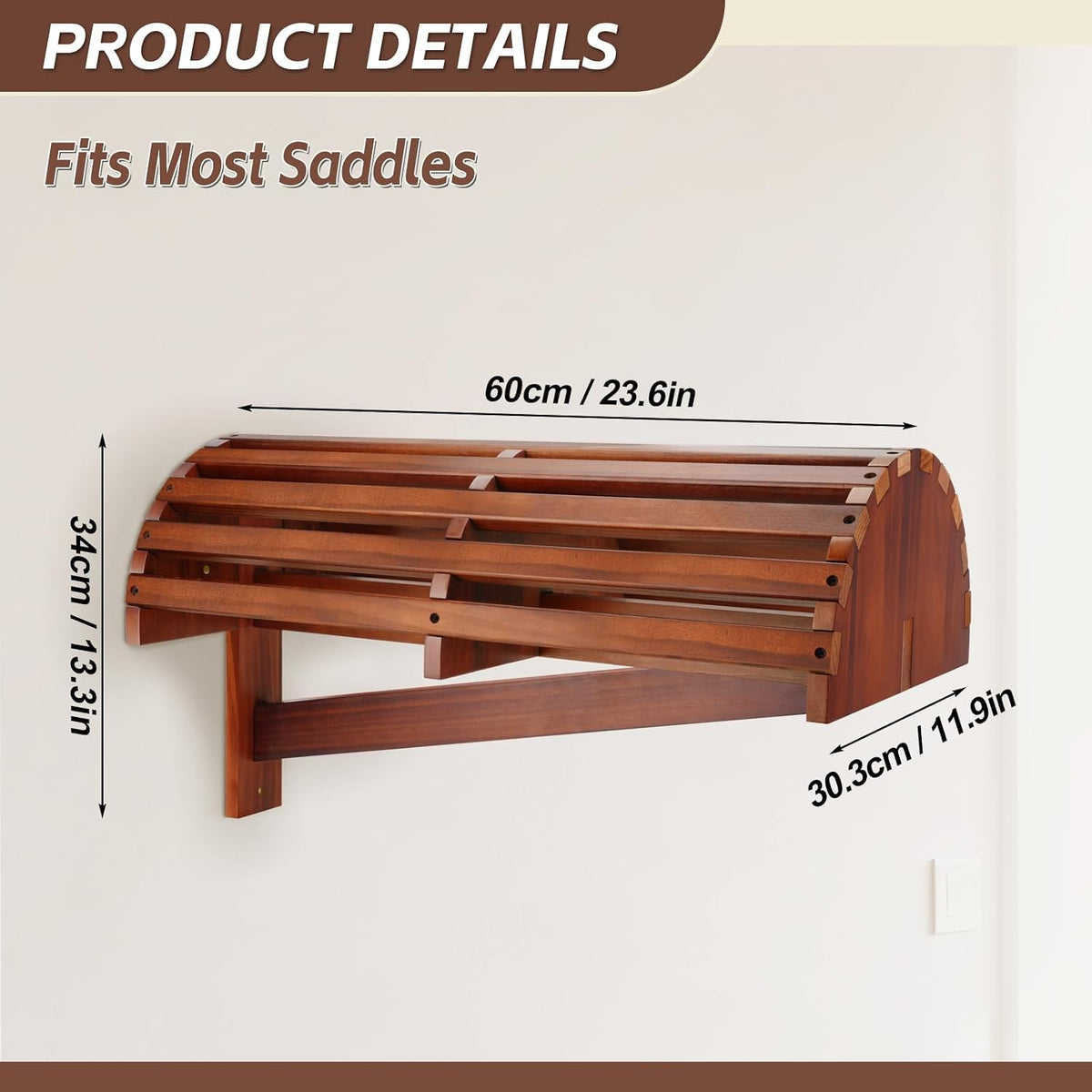 Wall-Mounted Wood Saddle Rack – Space-Saving Design with Reinforced Crossbars, Non-Abrasive Surface, Heavy-Duty