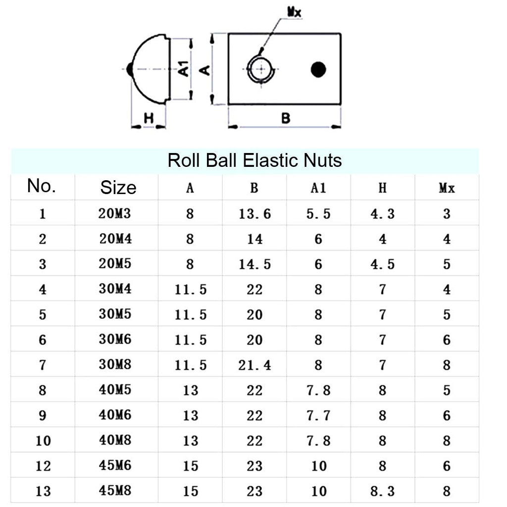 uxcell 12Pcs Roll-in Spring M6 T Nut,Roll Ball Elastic Nuts for 4040 Series