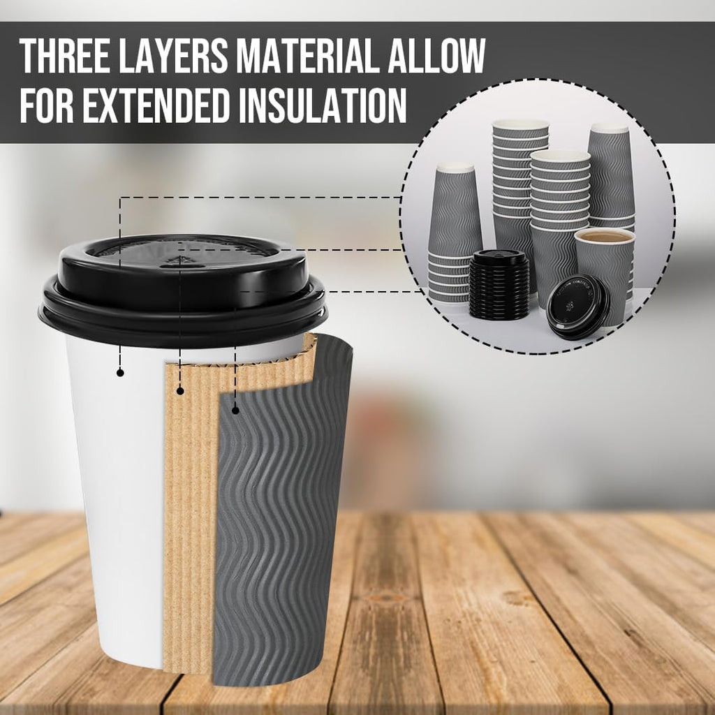 100 Pack 16 oz Paper Coffee Cups with Lids Disposable for Hot Drink