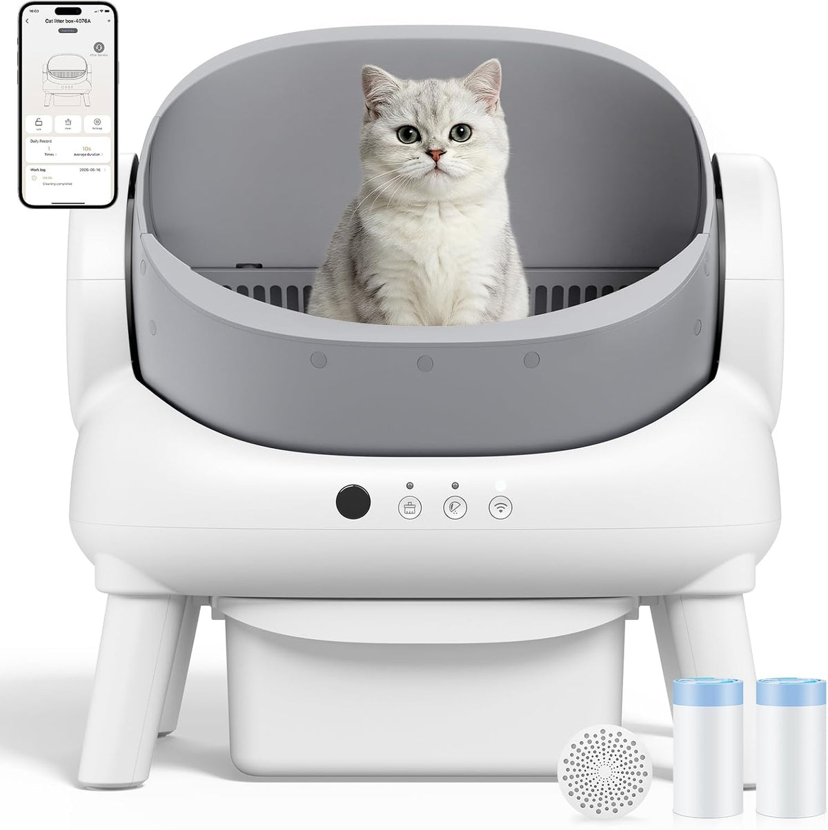 Automatic Litter Box,Open Top Self Cleaning Litter Box Grey