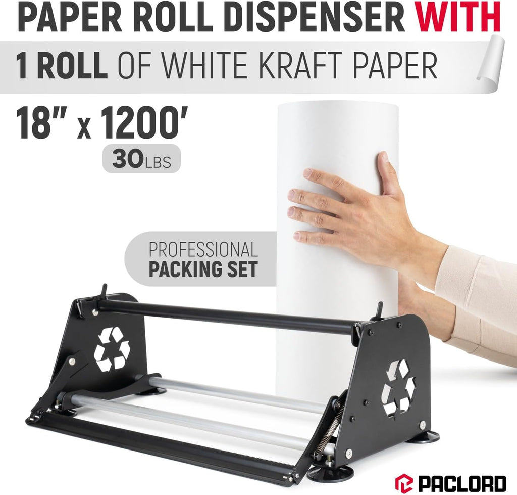 18" Paper Dispenser with Cutter + White Kraft Paper Roll