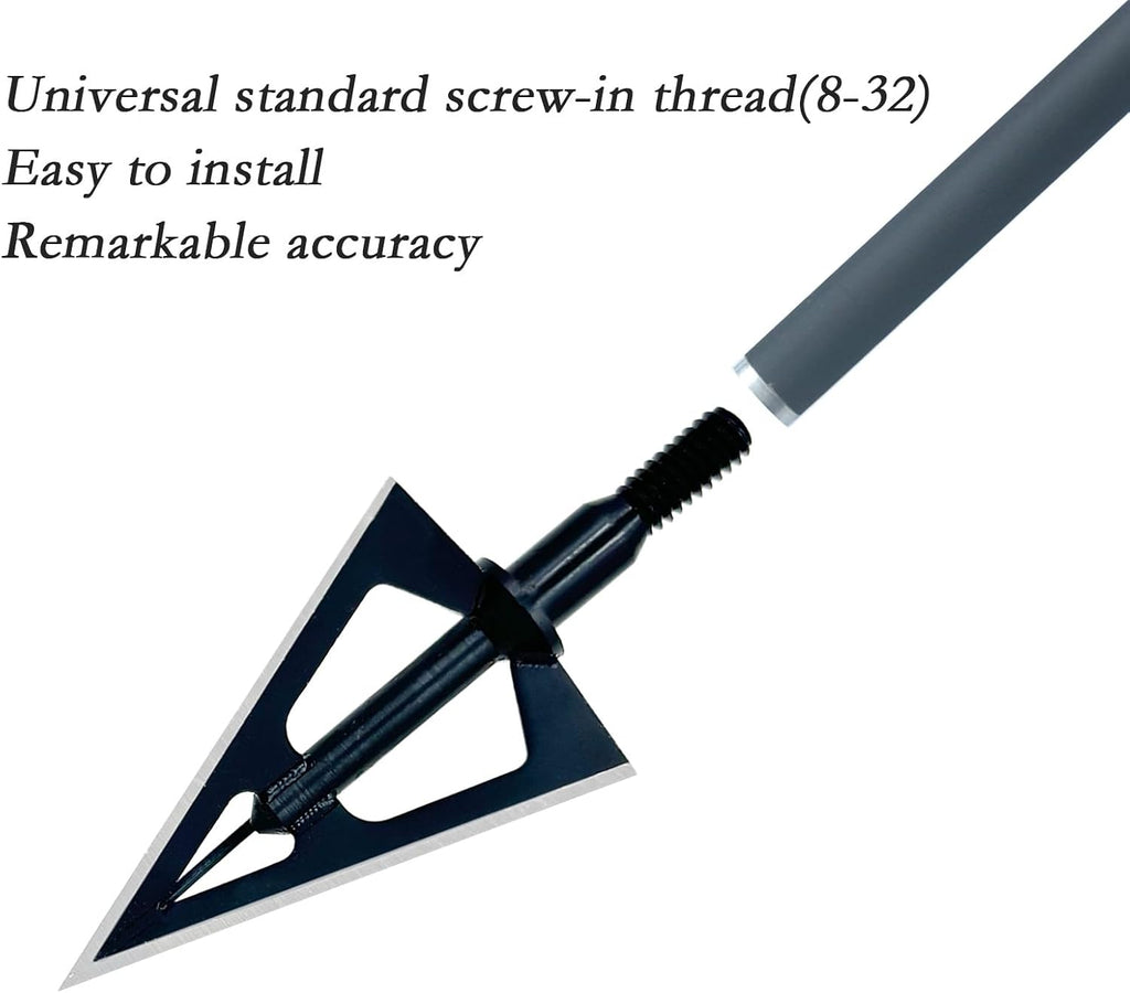 Hunting Broadheads 12PK 100 Grain 3 Blades Screw-in Arrow Tips, Compatible with Compound Bow, Recurve Bow & Crossbow