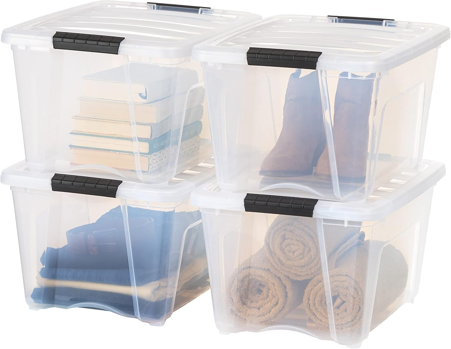 32 Qt Stackable Plastic Storage Bins with Lids, 4 Pack - BPA-Free, Made in USA - See-Through Organizing Solution