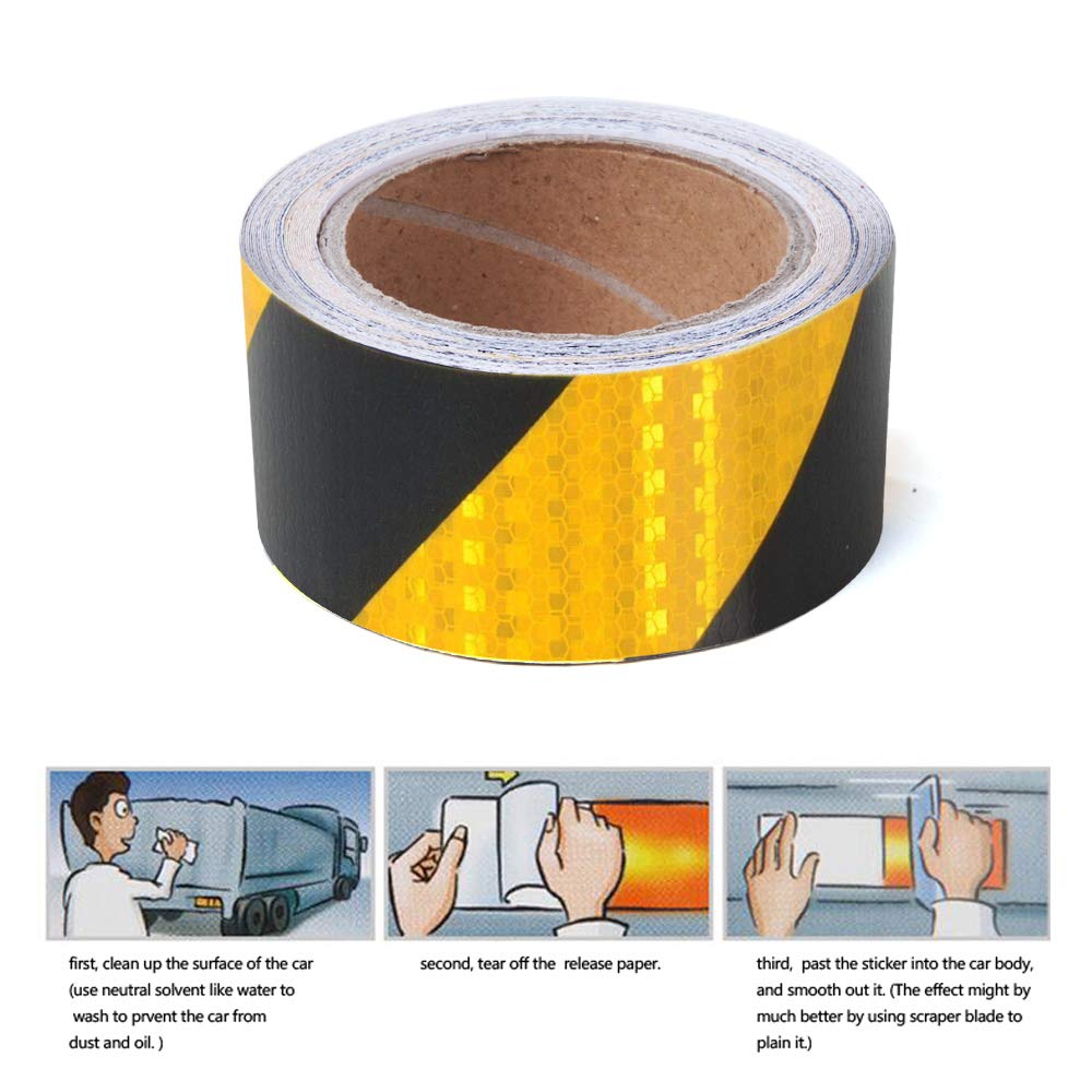 Reflective Tape, 2inch x 30ft, Reflective Safety Tape, Yellow Black