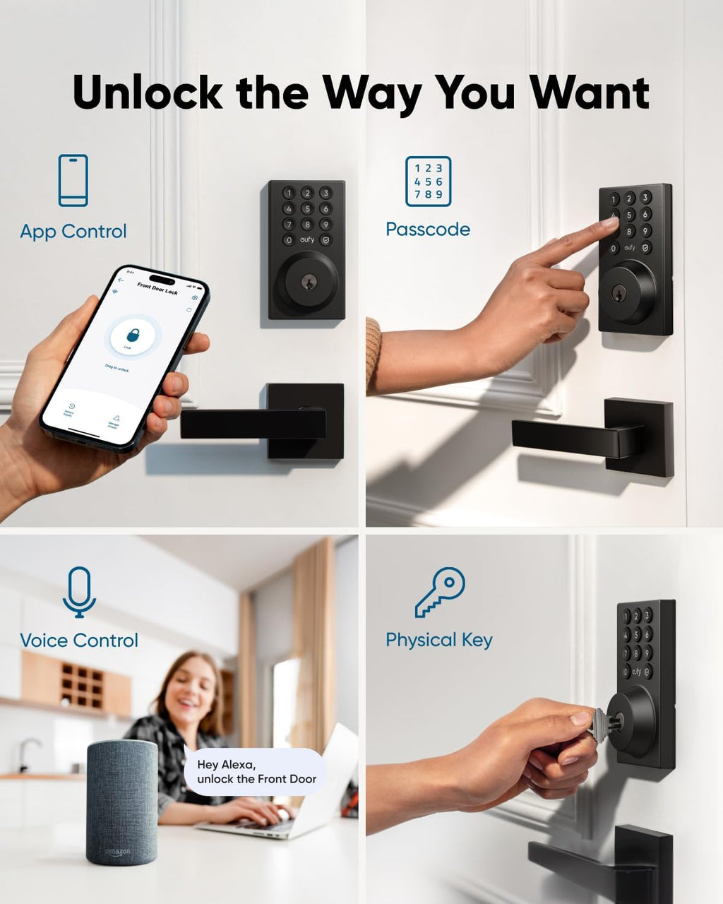 Smart Lock C30, Keyless Entry Door Lock, Built-in WiFi Keypad Deadbolt for Front Door, No Bridge Required, Easy