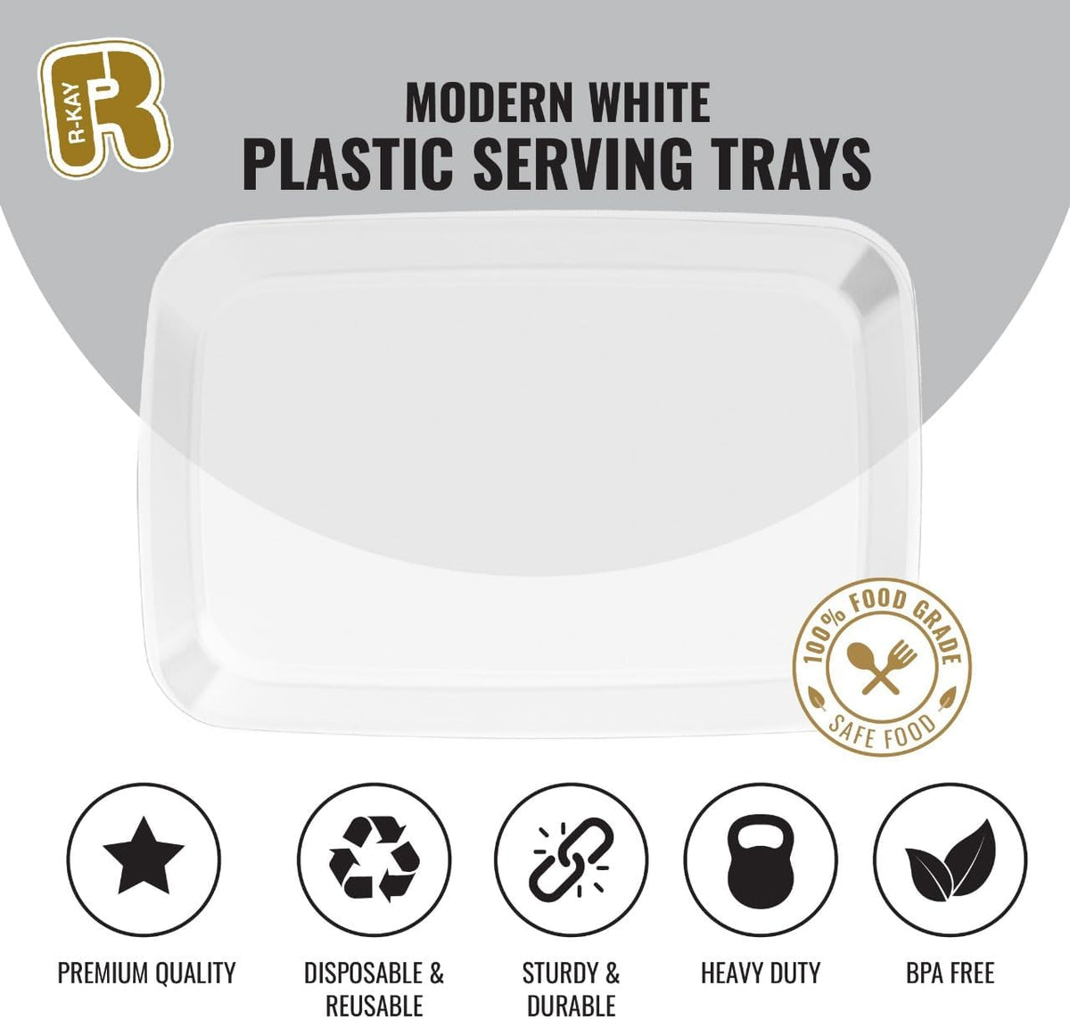 6 Pack Clear Plastic Serving Trays For Party, 12.75 x 8.25 In - Heavy Duty Plastic Trays For Food - Rectangular Platters