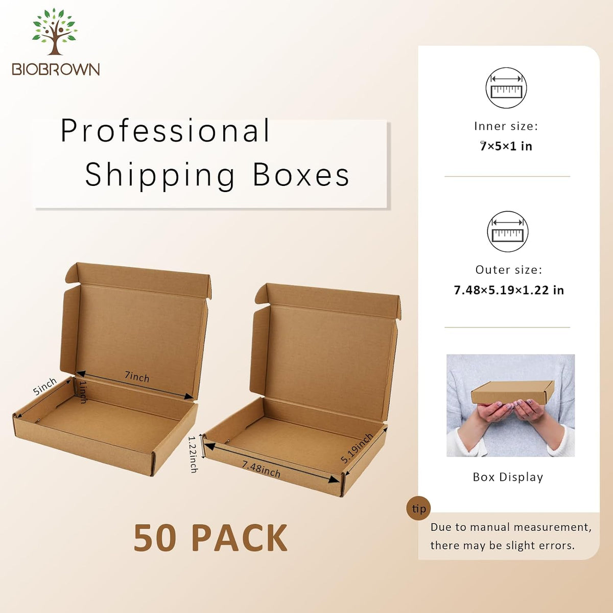 7x5x1" Small Shipping Boxes 50 Pack, Corrugated Cardboard Mailer Boxes Bulk for Packaging Small Business Mailing