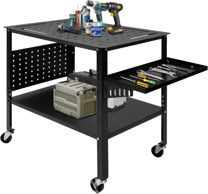 Heavy Duty 36" X 24" Mobile Welding Table with Carbon Steel Frame | Welding Workbench With Locking Casters, 1200lbs