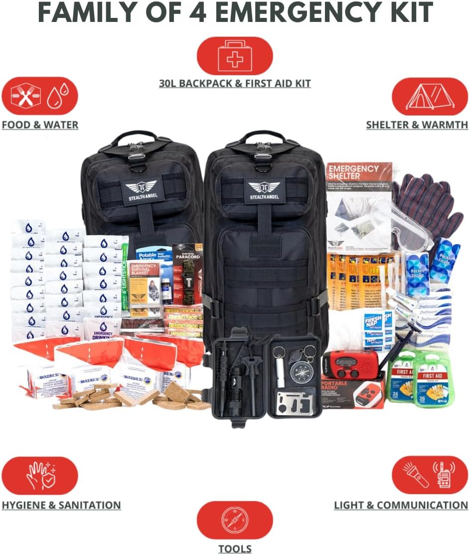 Survival - 72 Hour Family Emergency Kit - 1-5 Person Survival Bag for Earthquakes, Hurricanes, and Other Natural