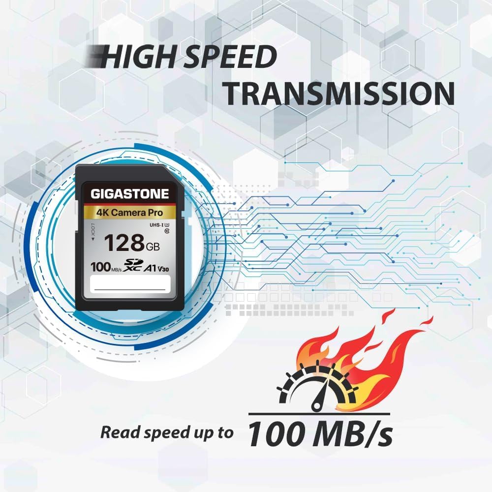 【5-Years Data Recovery】 GIGASTONE 128GB SD Card with USB Type C Card Reader, 4K Camera Pro, UHS-I A1 V30 U3 SDXC