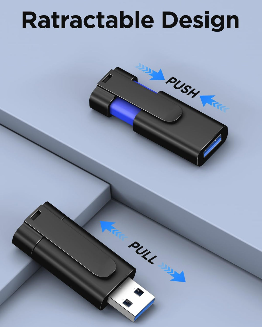 USB Flash Drive 16GB 5 Pack TEWENE USB 3.0 Thumb Drive &2PCS USBC Adapter | Clip Retractable Zip Drive USB Memory