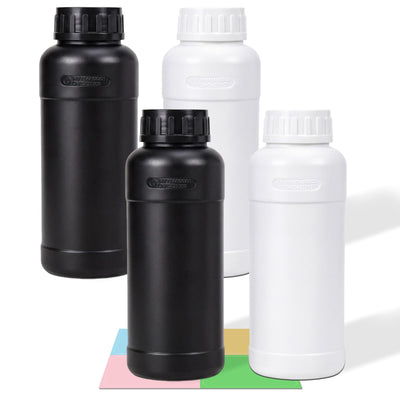 4 Pack 16 oz Fluorinated HDPE Chemical Storage Bottles with Caps, Black and White Lab Reagent Bottles for Industrial