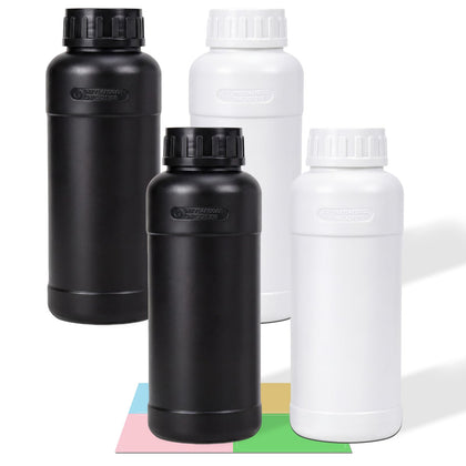 4 Pack 16 oz Fluorinated HDPE Chemical Storage Bottles with Caps, Black and White Lab Reagent Bottles for Industrial