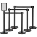 Crowd Control Stanchions, 6-Pack Crowd Control Barriers, Carbon Steel Baking Painted Stanchion Queue Post with Sign