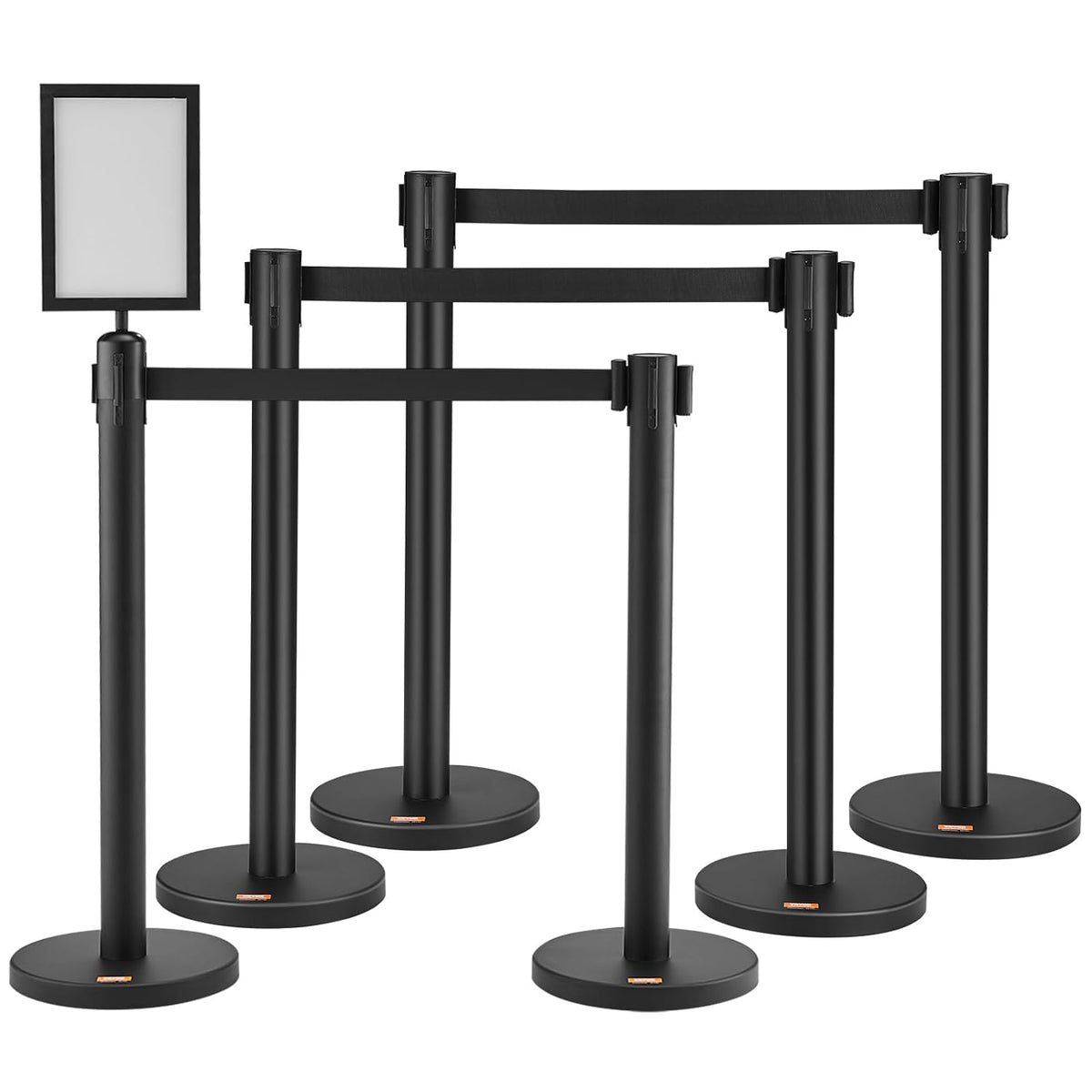 Crowd Control Stanchions, 6-Pack Crowd Control Barriers, Carbon Steel Baking Painted Stanchion Queue Post with Sign