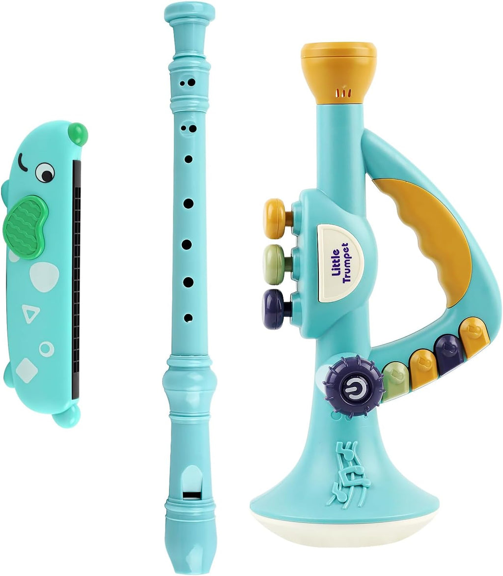 Toddler Musical Instruments Toy, Trumpet, Harmonica, Recorder Flute for Kids Baby, Musical Toys Set for Children Boys