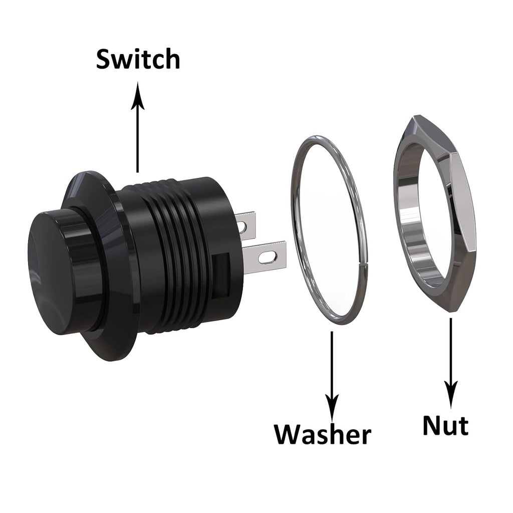 Clyxgs SPST Mini Push Button Switch AC250V/3A AC125V/6A with no Lock Momentary Push Button Switch Black Cap 20-Pack