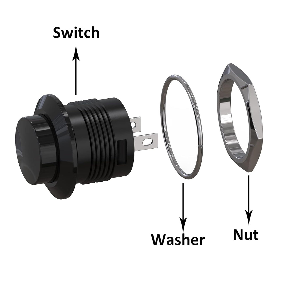 Clyxgs SPST Mini Push Button Switch AC250V/3A AC125V/6A with no Lock Momentary Push Button Switch Black Cap 20-Pack