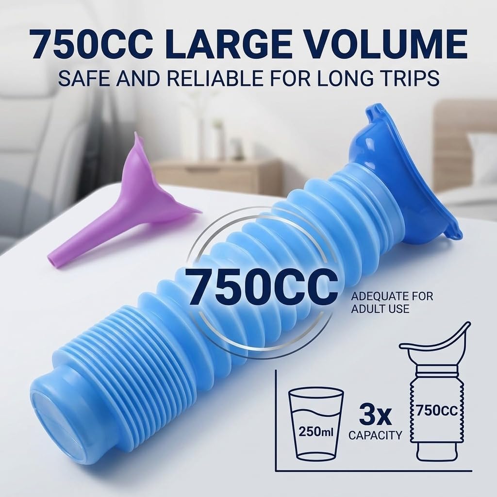 750ML Emergency Urinal, Pedestal Urinal, Pocket Toilet for Men Women, Pee Bottles Sealed Lid Collapsible Portable