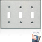 Leviton 3-Gang Toggle Device Switch Wallplate, Standard Size, Device Mount, Stainless Steel, 84011