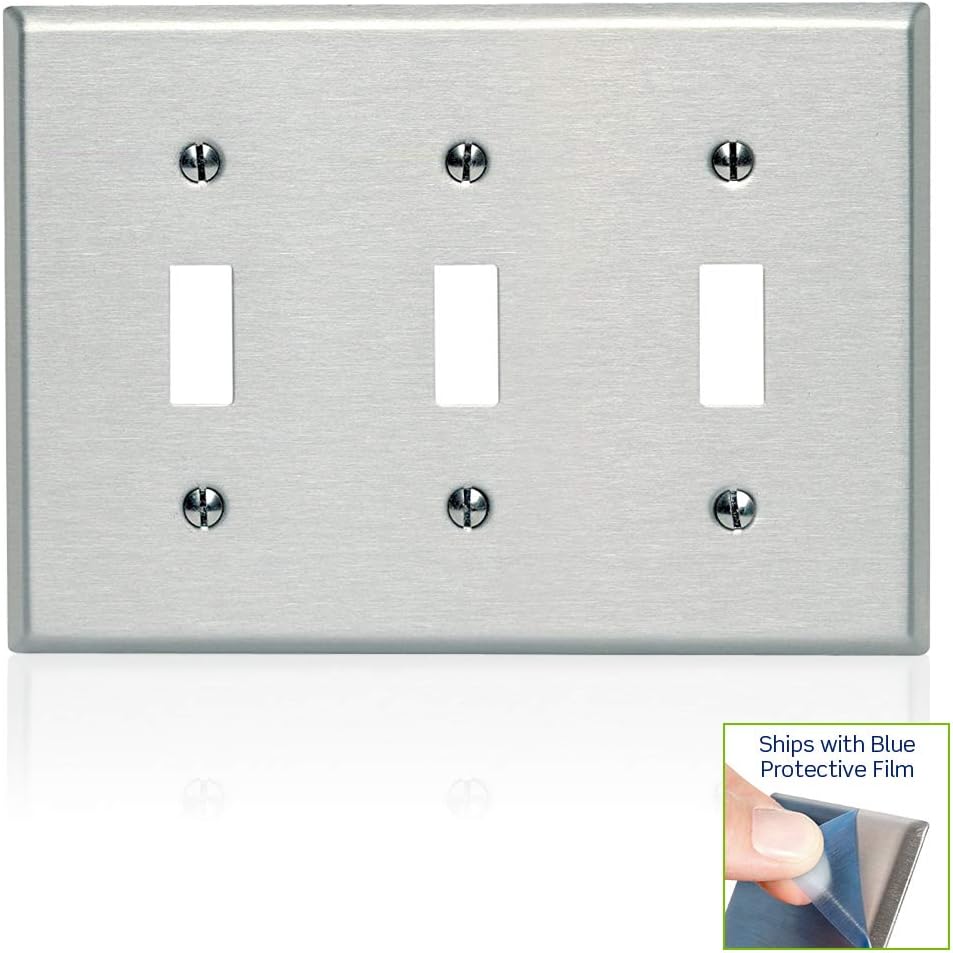Leviton 3-Gang Toggle Device Switch Wallplate, Standard Size, Device Mount, Stainless Steel, 84011