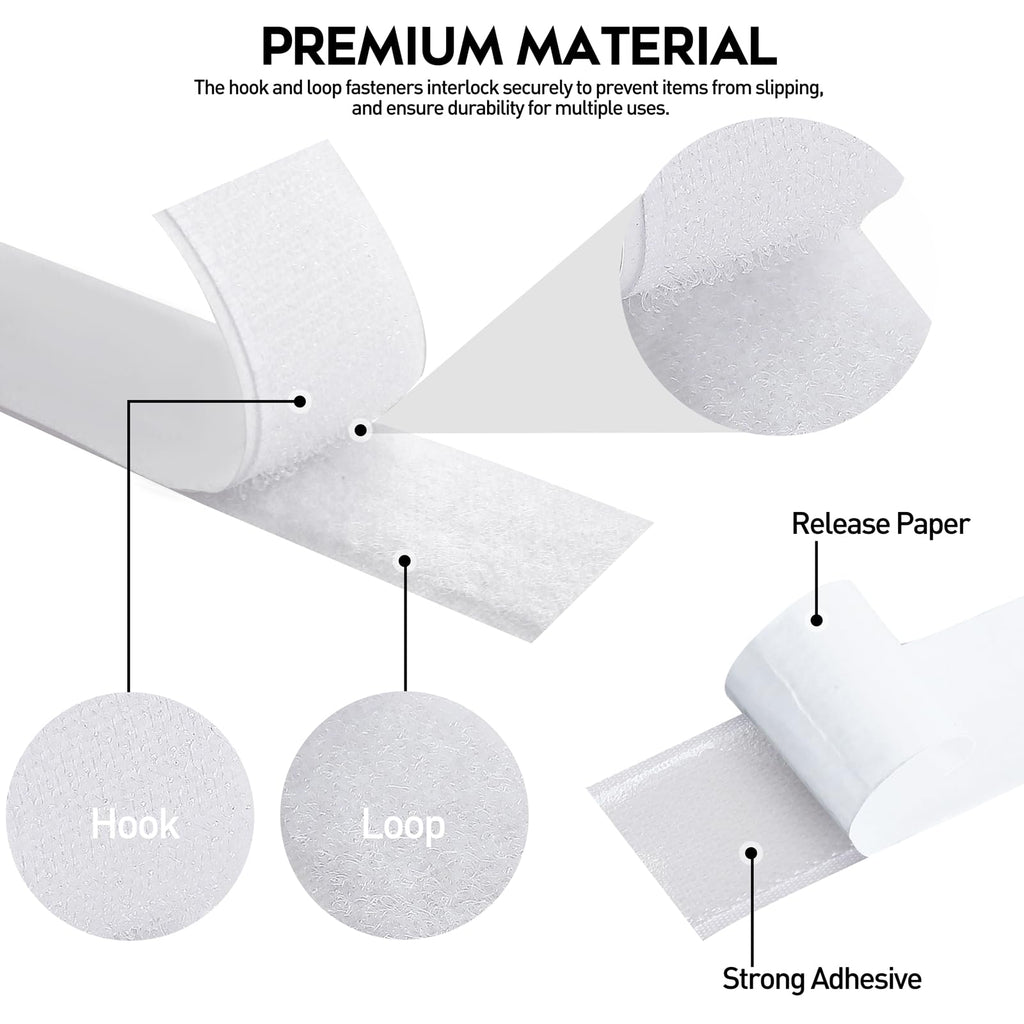 33Ft x 1 Inch Hook and Loop Tape with Adhesive Backing, Heavy Duty Double Sided Adhesive Strips, Strong Sticky Strips
