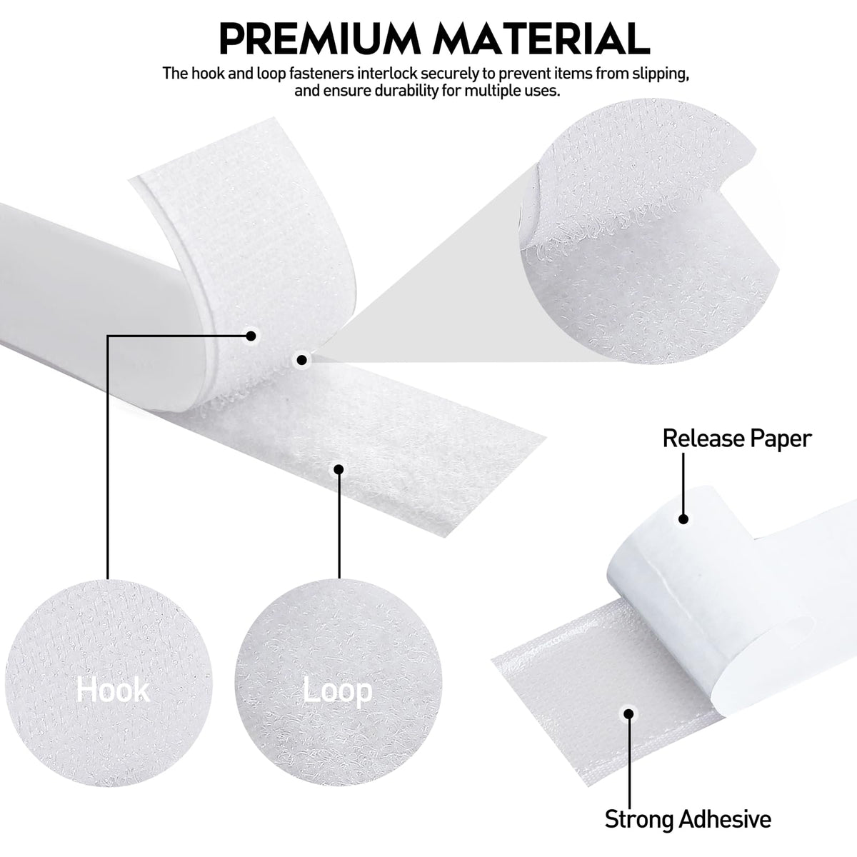 33Ft x 1 Inch Hook and Loop Tape with Adhesive Backing, Heavy Duty Double Sided Adhesive Strips, Strong Sticky Strips