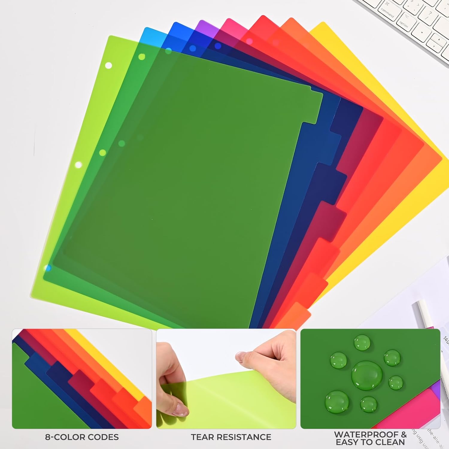 8-Tab Binder Dividers, Plastic (PVC Free) Dividers for 3 Ring Binder, Letter Size, 3-Hole Punched Index Dividers for