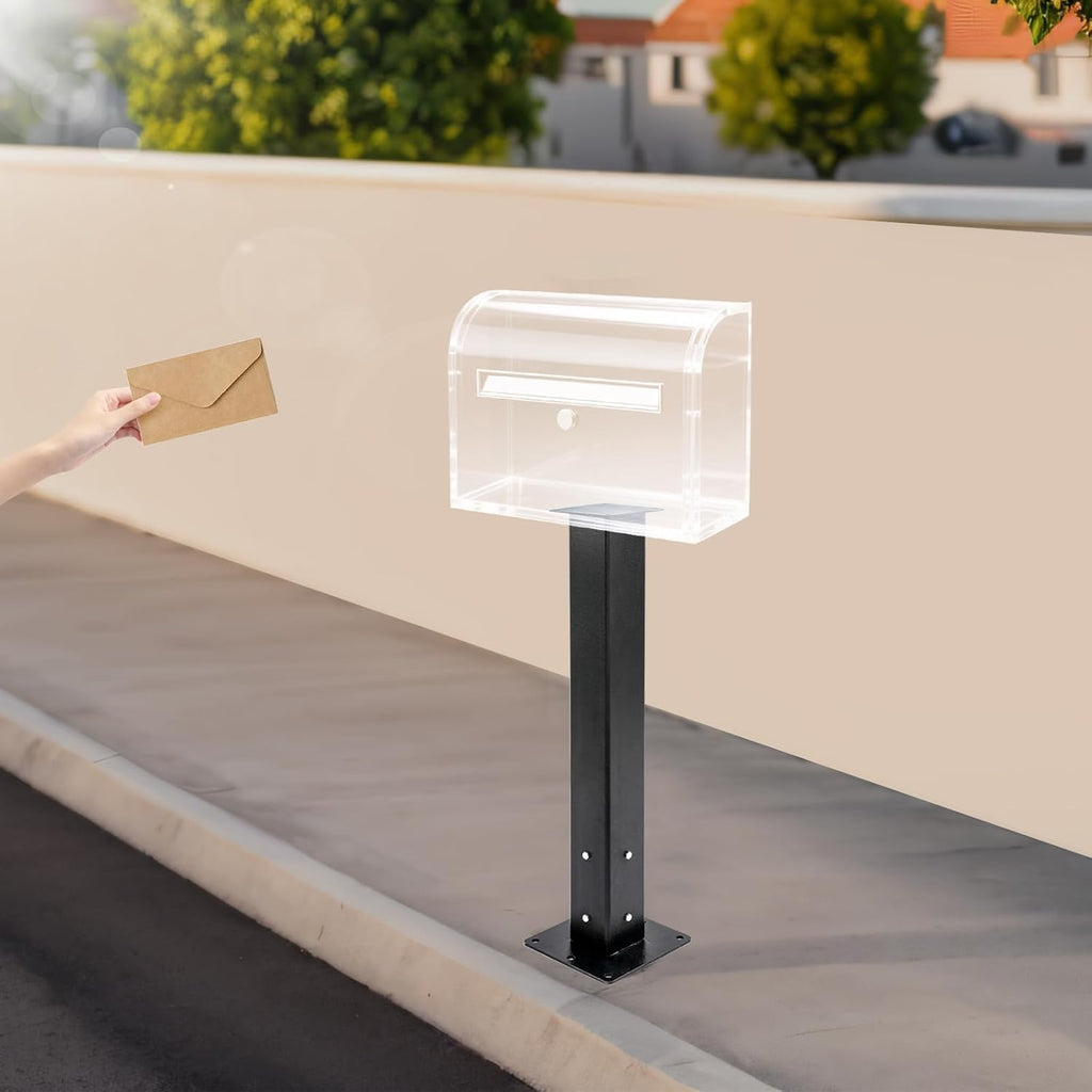 Mailbox Post with Post Base & Mounting Plate, Heavy Duty 4x4 Carbon Steel Mailbox Post for Outside, Weather Resistant