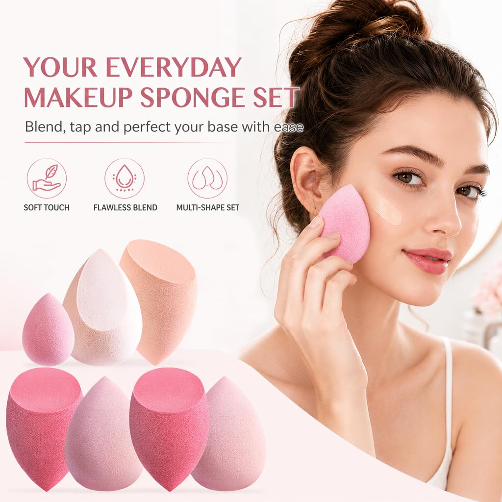 Makeup Sponge Set, 7 Pcs Multi Colored Blender Sponges