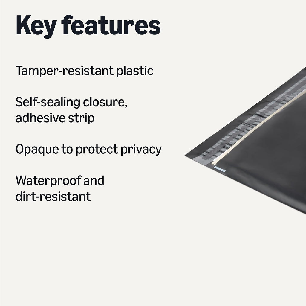 Poly Mailers, Shipping Bags, Self-Sealing Envelopes with Adhesive Strip, Tamper-Resistant, Dirt-Resistant, Black, 10"