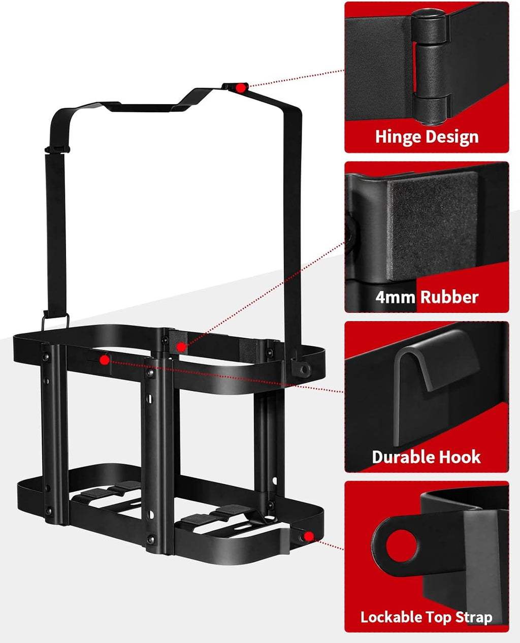 2024 Upgrade 5 Gallon Jerry Can Mount Holder | Lockable Jerry Gas Can Holder Rack, 20 Liter, Reinforced Welding