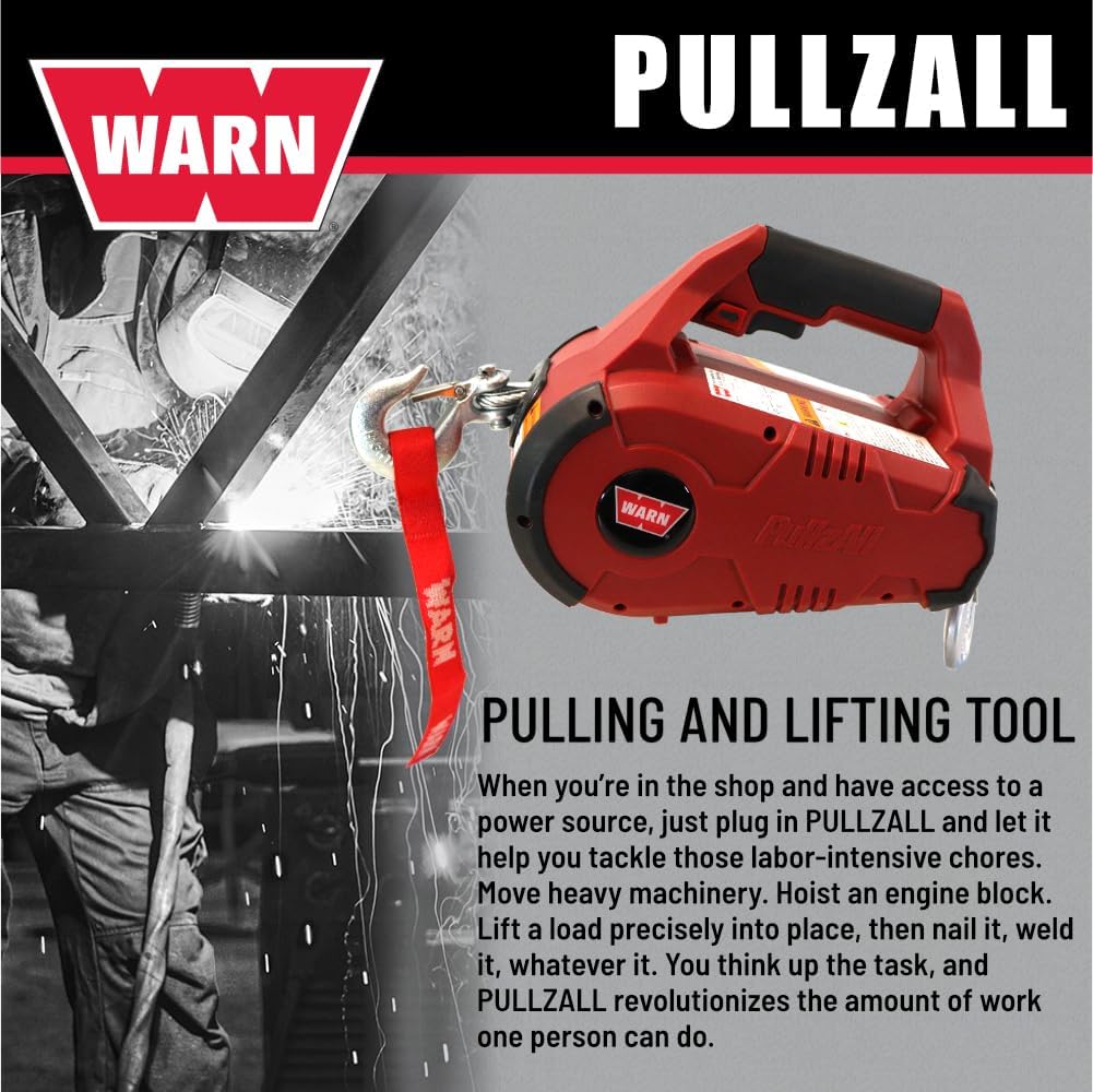 PullzAll 120V AC Electric Winch with 1/2 Ton (1,000 lb) Capacity | Equipped with Steel Cable, Portable, Corded