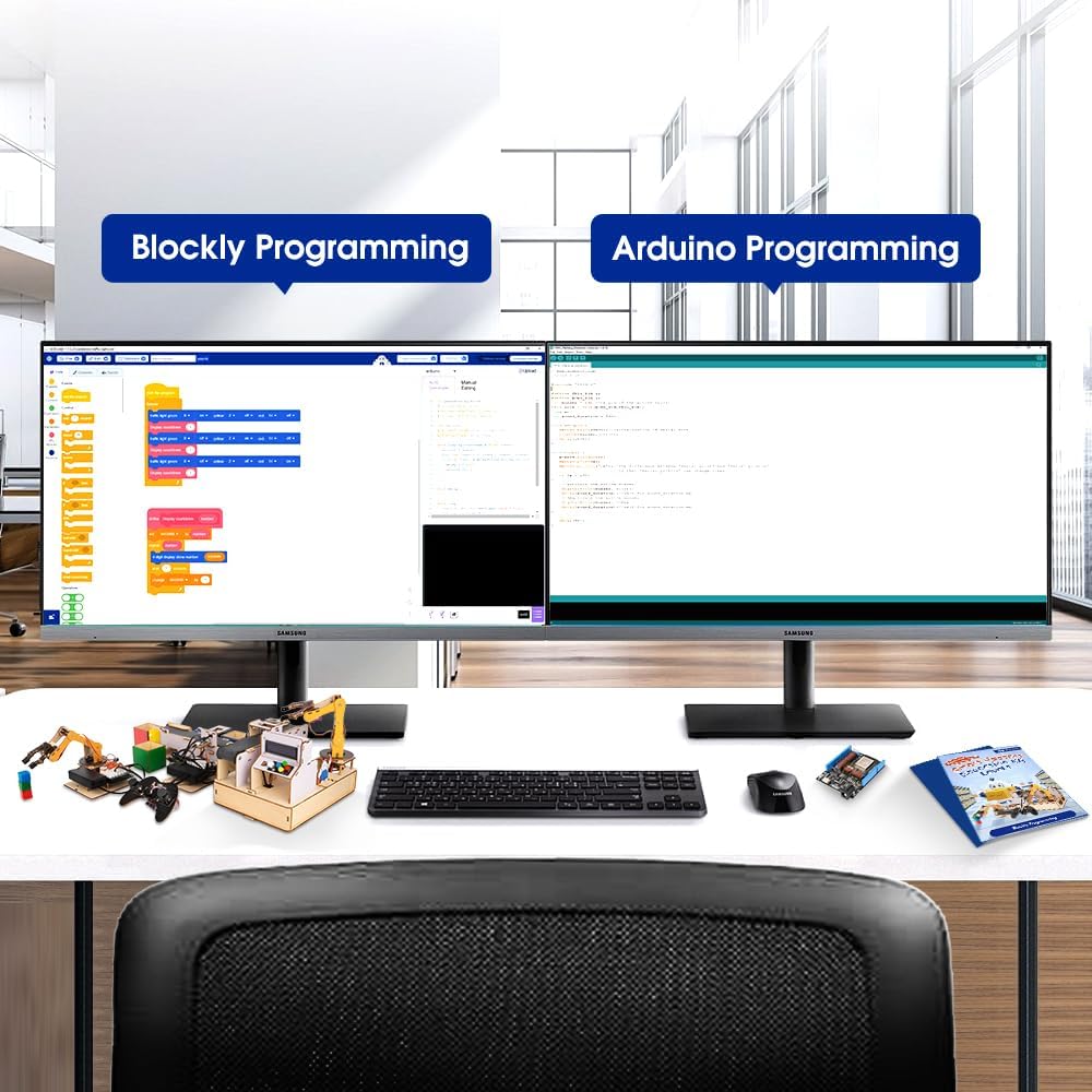 3-in-1 ESP32 IoT Control Smart Factory Starter Kit, Electronics Programming Kit Compatible with Arduino Scratch