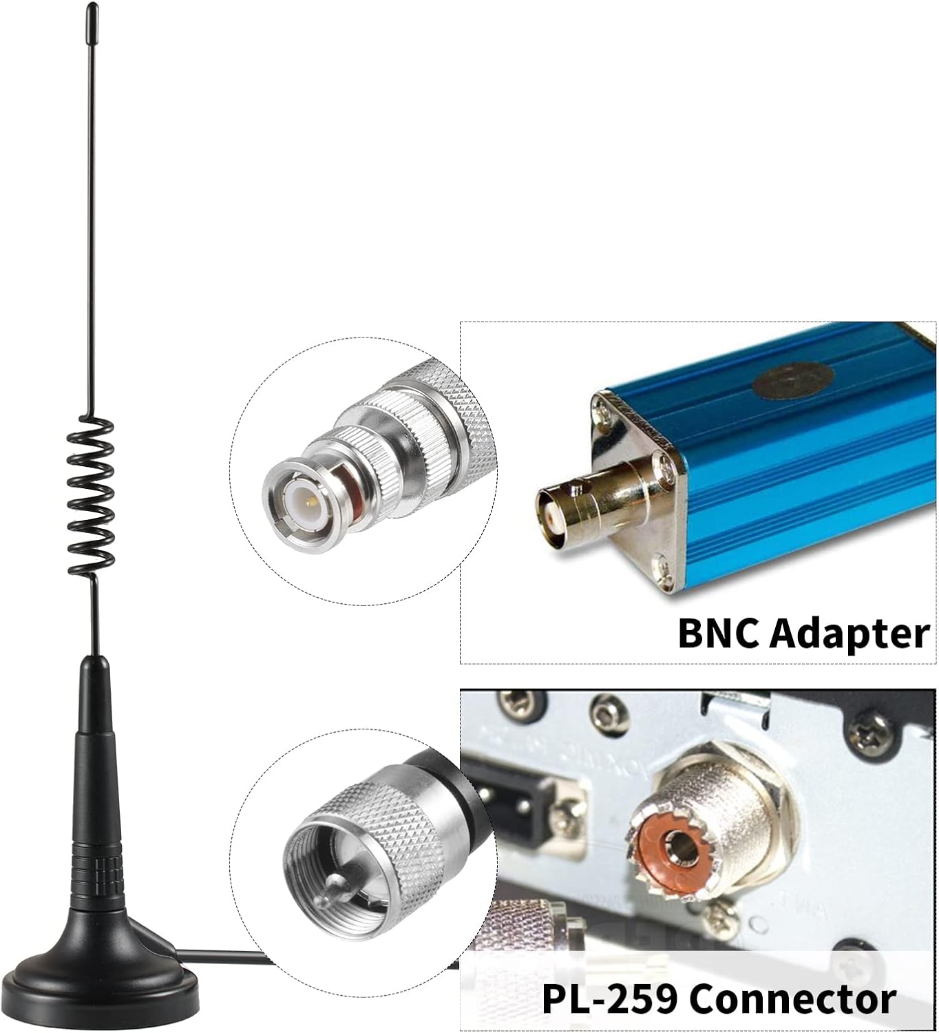 Long Range 27MHz Magnetic Base CB Radio Antenna with PL-259 BNC Male Connector for Mobile/Car Radio Cobra Midland