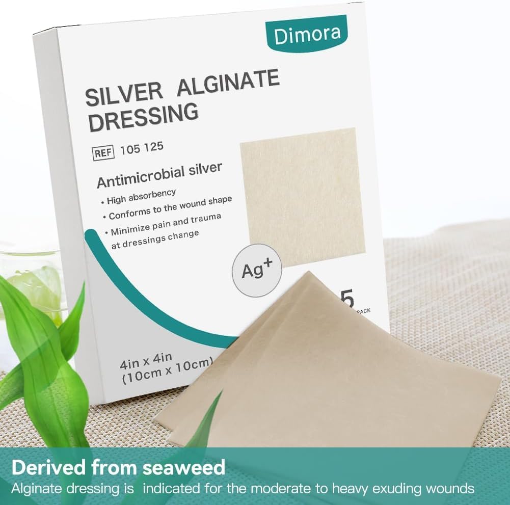 Upgrade Silver Calcium Alginate Wound Dressing -Silver-Infused Alginate Non Stick Gauze, Highly Absorbent Sterile