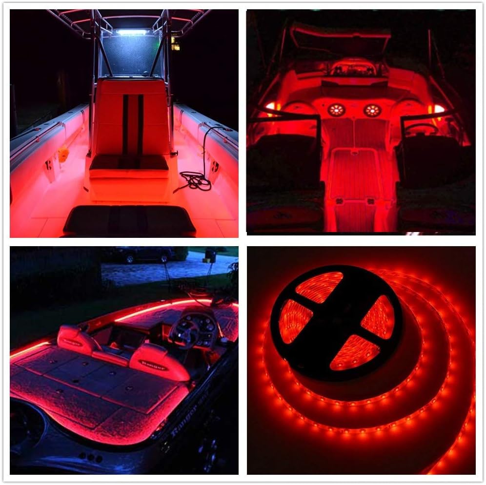 LED Boat Strip Lights, 32.8FT Red Marine Pontoon Led Lights, Waterproof
