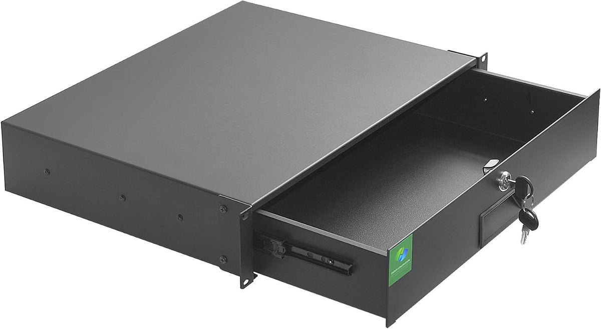 RIVECO 2U Rack Drawer Rack Mount Drawer for 19” Network Equipment & Server Rack Cabinet Lockable Deep Drawer with Key Black