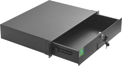 RIVECO 2U Rack Drawer Rack Mount Drawer for 19” Network Equipment & Server Rack Cabinet Lockable Deep Drawer with Key Black