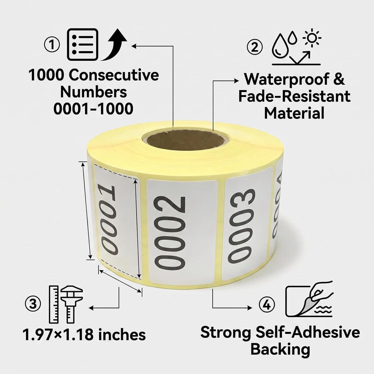 Consecutive Numbered Stickers, 1-1000 Self-Adhesive Inventory Labels, 1.97 x 1.18 Inch